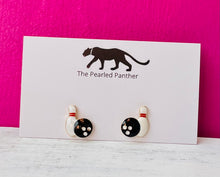 Load image into Gallery viewer, Strike! Bowling Pin and Bowling Ball Enamel Stud Earrings
