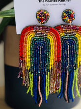 Load image into Gallery viewer, Rainbow Beaded Statement Earrings/ colorful/ nature/ Pride/ rain
