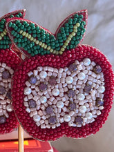 Load image into Gallery viewer, Apple Red Beaded Statement Earrings/ food/ fruit/ back to school/ teacher appreciation/ teacher gifts
