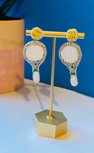 Load image into Gallery viewer, Tennis Racket Beaded Statement Earrings/ game day/ tailgate fashion/ country club style
