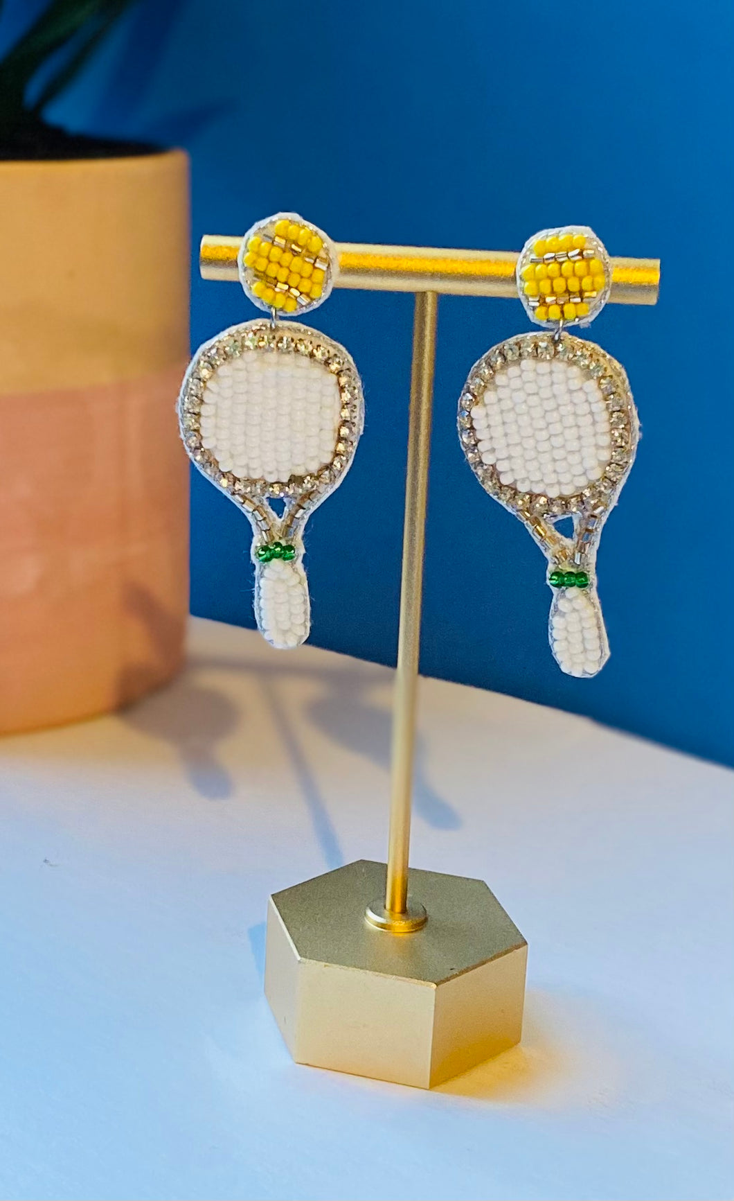Tennis Racket Beaded Statement Earrings/ game day/ tailgate fashion/ country club style
