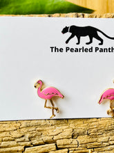 Load image into Gallery viewer, Pink Flamingo Enamel Stud Earrings/ birds/ tropical/ ocean/ beach/ rain forest
