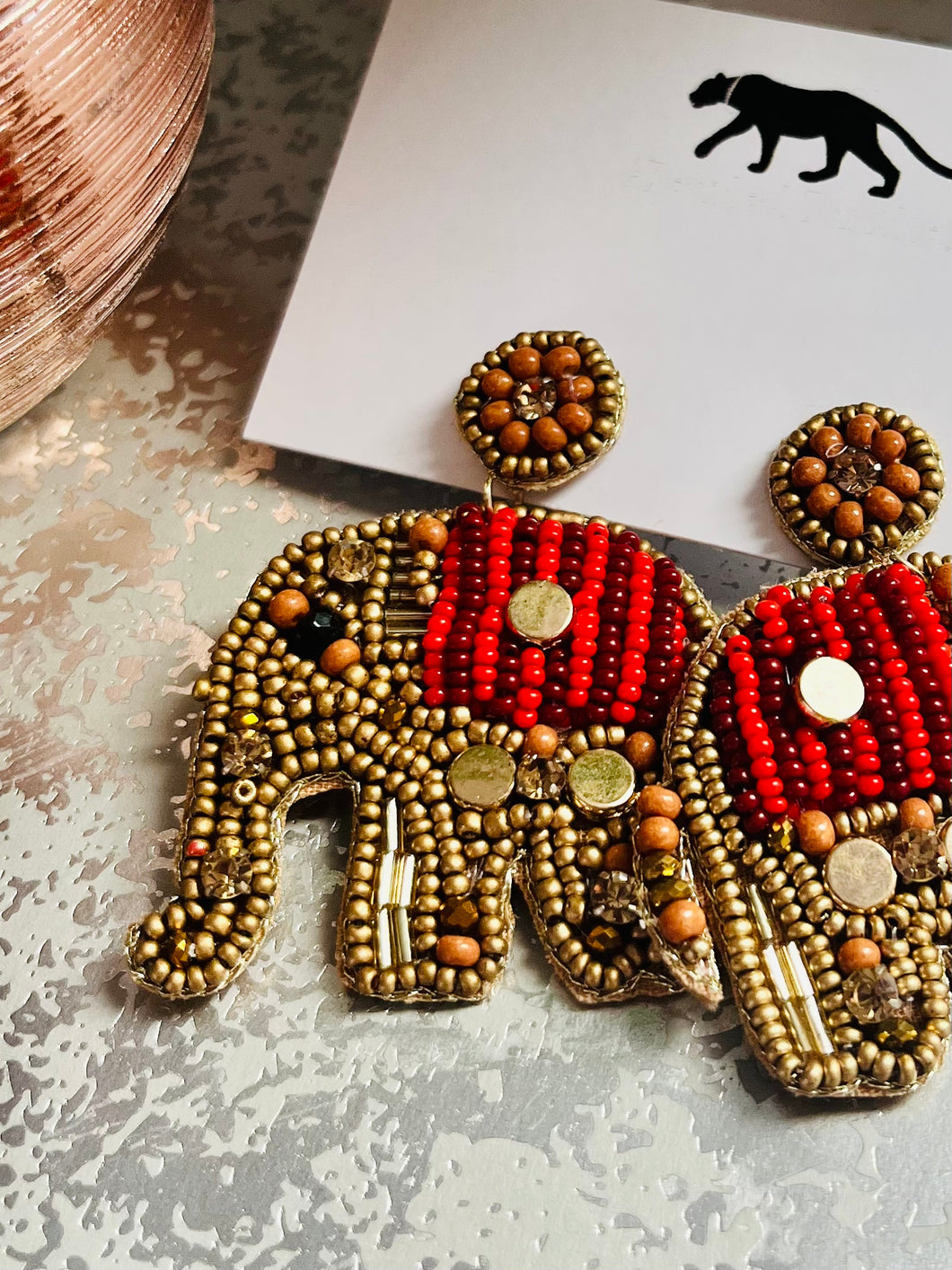 Elephant Beaded Statement Earrings/ animals/ safari/ zoo/ gold/ silver/ game day/ tailgate fashion