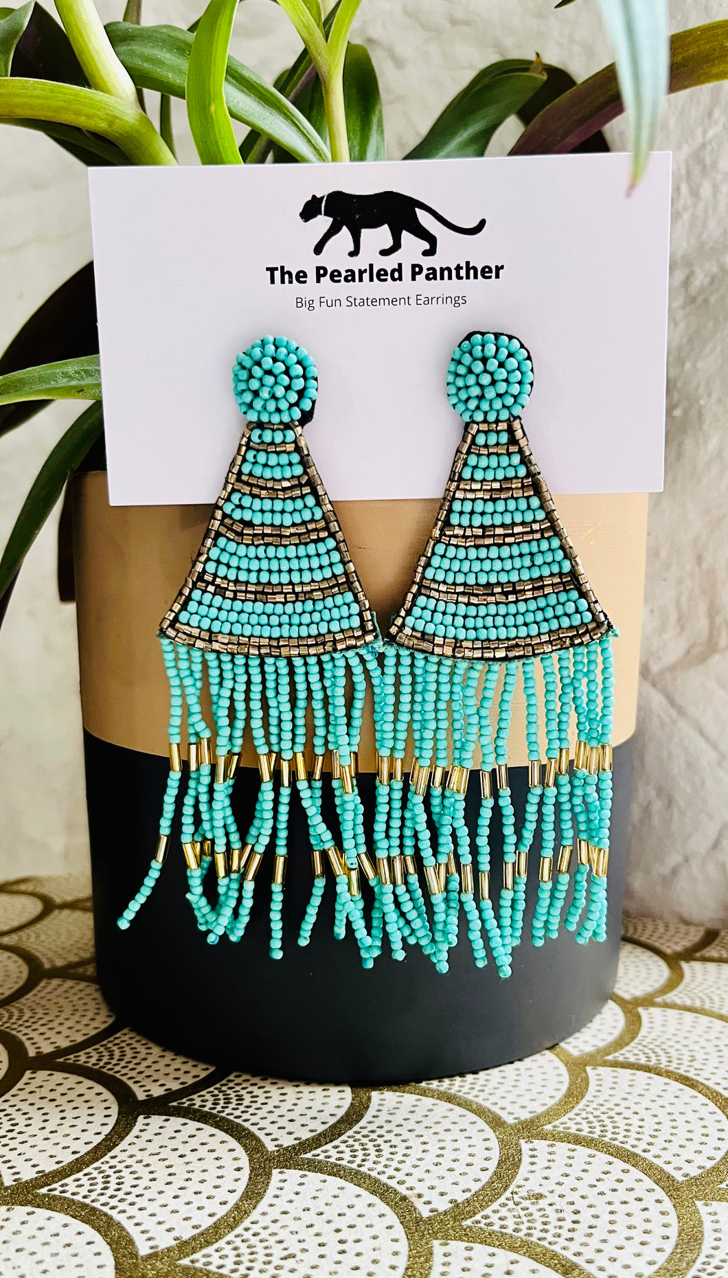 Boho Teal Tassel and Beaded Statement Earrings/ Western Style/ Yellowstone/ Turquoise