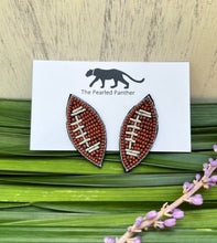 Load image into Gallery viewer, Football Beaded Statement Earrings/ game day/ tailgate fashion/ NFL
