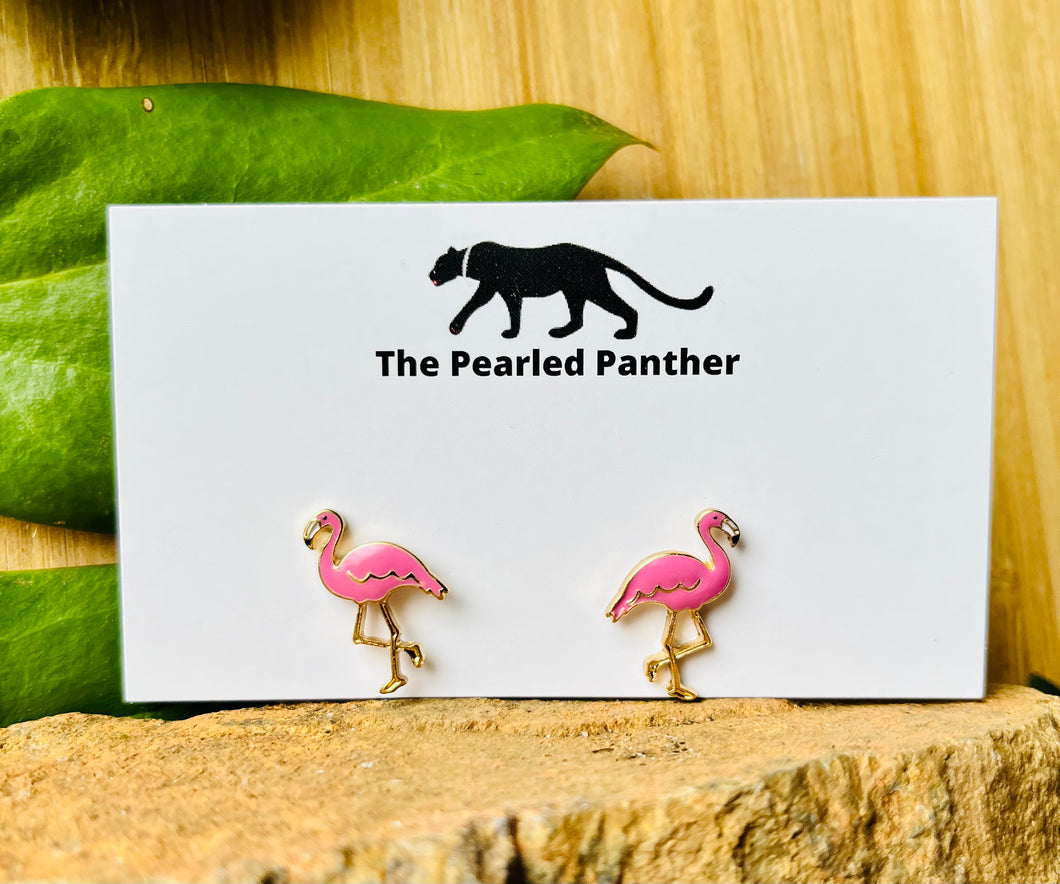 Pink Flamingo Enamel Stud Earrings/ birds/ tropical/ ocean/ beach/ rain forest