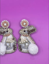 Load image into Gallery viewer, Easter Bunny Rabbit Statement Earrings/ White/ Spring

