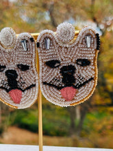 Load image into Gallery viewer, Bulldog Statement Earrings Beaded / Frenchie/ Dogs/ Animals/ Game Day/ Tailgate Fashion. White
