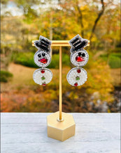 Load image into Gallery viewer, Snowman Beaded Statement Earrings/ Winter/ Christmas, Holiday, Snow/ White
