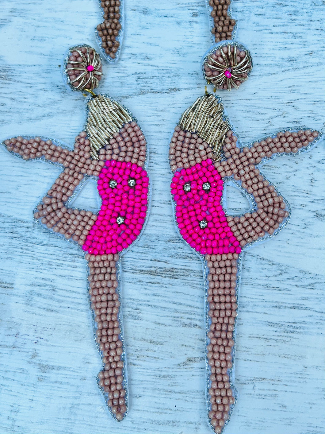 Gymnast/Dancer Beaded Statement Earrings/ game day/ tailgate fashion/ gymnastics/ dance moms/ pink