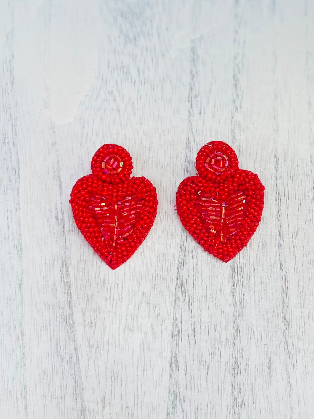 Red Heart Beaded Statement Earrings/ Valentines Day/ love/ friendship