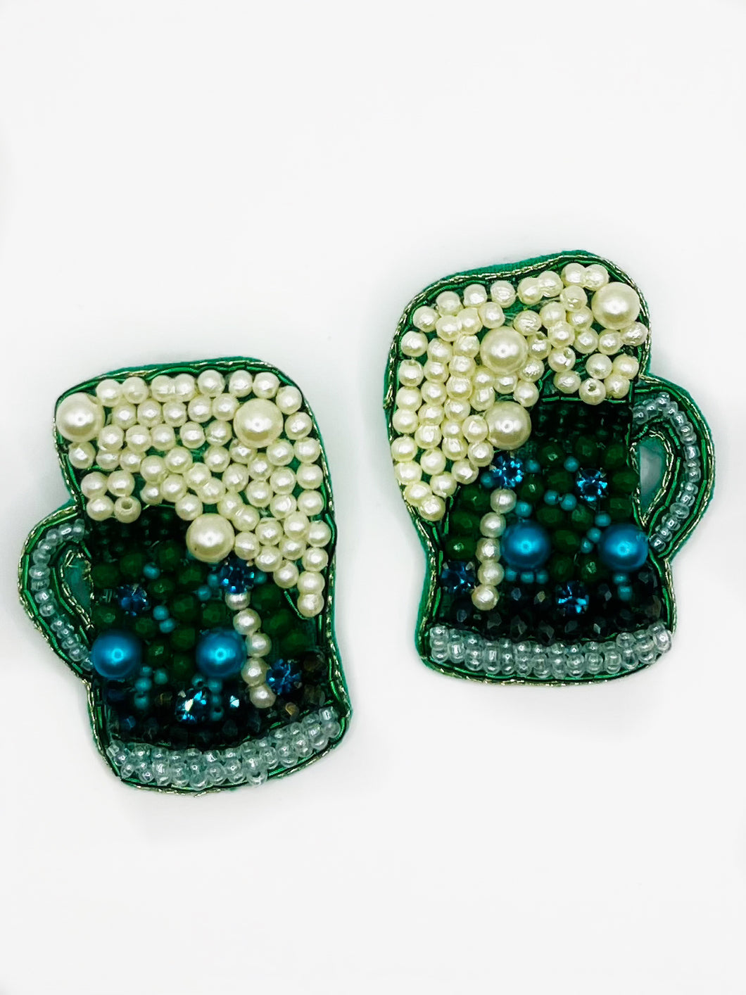 Green Beer Mug Beaded Statement Earrings/ Saint Patrick's Day