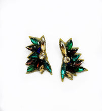 Load image into Gallery viewer, Mardi Gras Jeweled Wing Purple, Green and Gold Statement Earrings
