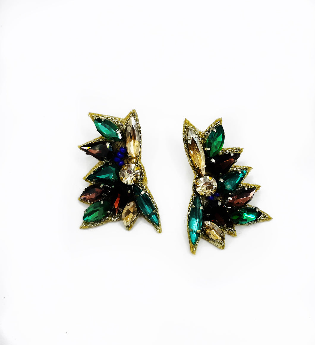 Mardi Gras Jeweled Wing Purple, Green and Gold Statement Earrings