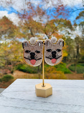 Load image into Gallery viewer, Bulldog Statement Earrings Beaded / Frenchie/ Dogs/ Animals/ Game Day/ Tailgate Fashion. White
