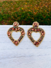 Load image into Gallery viewer, Rose Gold Heart Beaded Statement Earrings/ valentines day/ love/ friendship/ handmade
