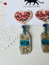 Load image into Gallery viewer, &quot;V is for Valentine&quot; Vodka Bottle Statement Earrings/ valentines day/ love/ hearts/ friendship/ alcohol

