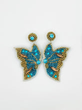 Load image into Gallery viewer, Butterfly Light Blue Beaded Dangle Statement Earrings/ Animals
