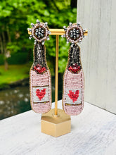 Load image into Gallery viewer, Pink Heart Bottle Beaded Statement Earrings/ love/ valentines day/ friendship/ alcohol/ celebrate/ party
