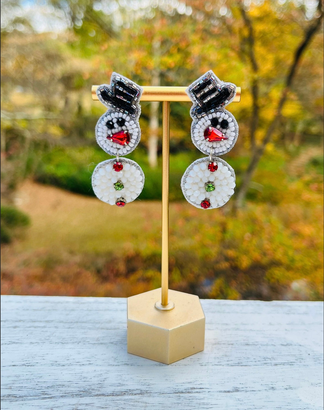 Snowman Beaded Statement Earrings/ Winter/ Christmas, Holiday, Snow/ White