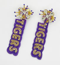 Load image into Gallery viewer, LSU TIGERS Purple and Gold Beaded Statement Earrings

