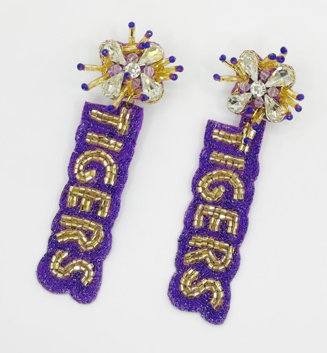 LSU TIGERS Purple and Gold Beaded Statement Earrings
