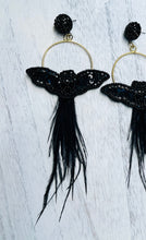 Load image into Gallery viewer, Black Beaded and Feather Bat Earrings/ Halloween/ Fall/ Spooky
