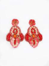 Load image into Gallery viewer, Red and Gold Marquise Beaded Statement Earrings/ Boho
