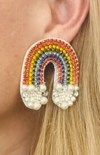 Load image into Gallery viewer, Rainbow with Clouds Beaded Statement Earrings/ multicolor/ pride/ rain/ nature/ colorful
