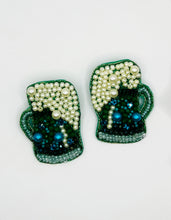Load image into Gallery viewer, Green Beer Mug Beaded Statement Earrings/ Saint Patrick&#39;s Day
