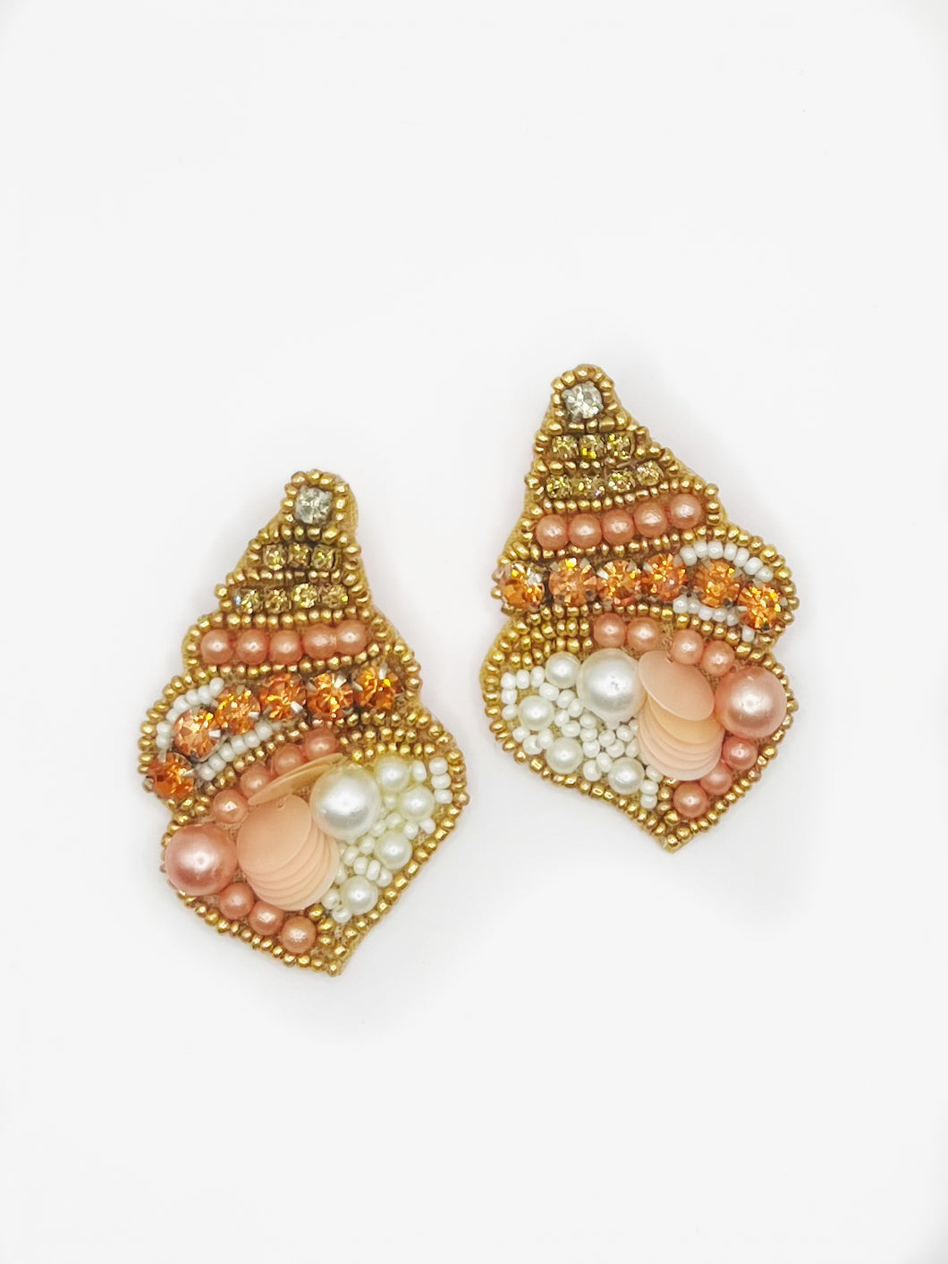 Pink Sea Shell Beaded Statement Earrings/ ocean/ beach/ holiday/ cruise/ pearls/ conch shell