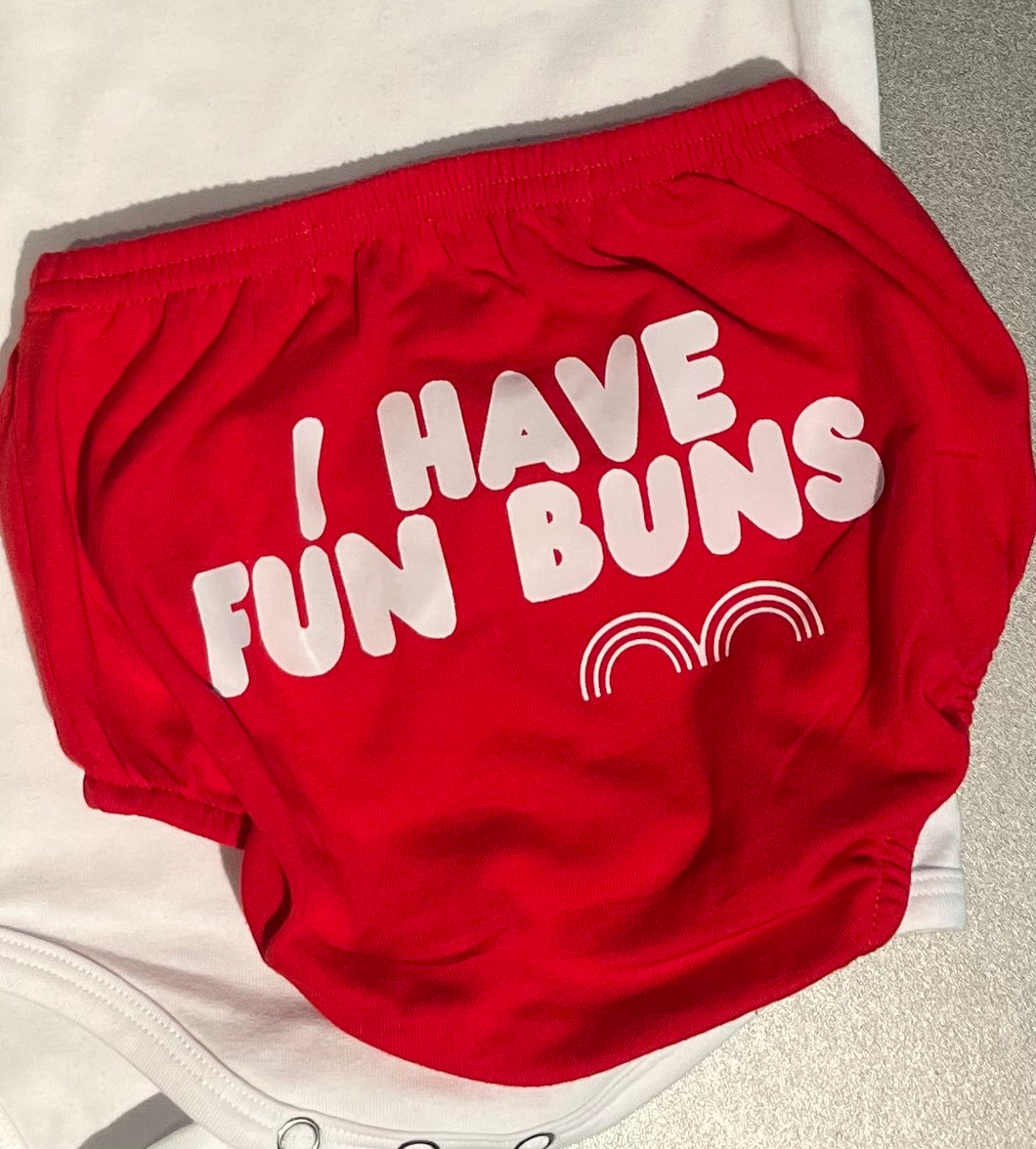 Cotton Diaper Covers/ Bloomers Unisex Baby and Toddler “I HAVE FUN BUNS”
