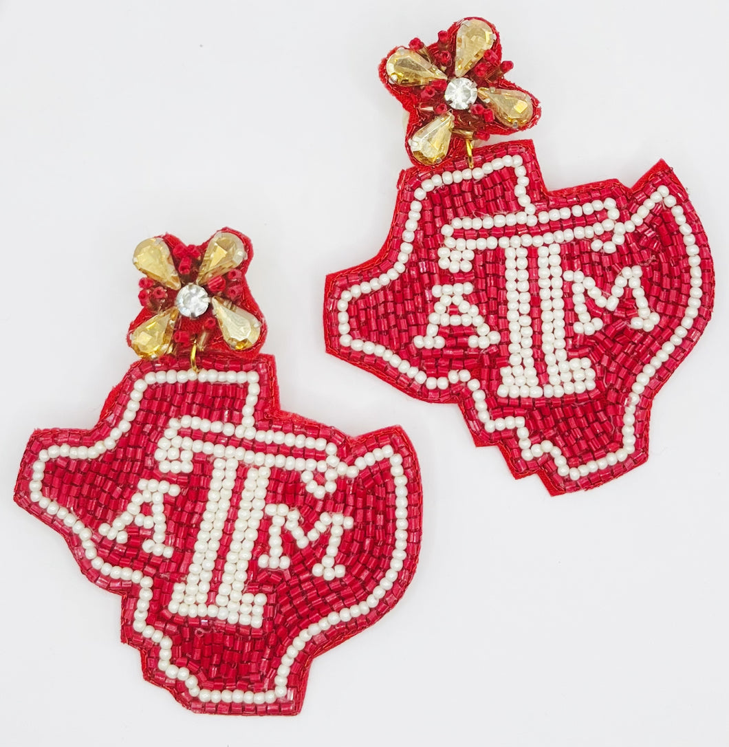 Texas A & M Maroon and White Beaded Statement Earrings/ game day/ tailgate fashion