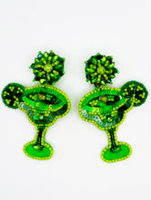 Load image into Gallery viewer, Margarita Beaded Green Statement Earrings/ tequila/ cinco de mayo/ summer/ cocktails/ alcohol
