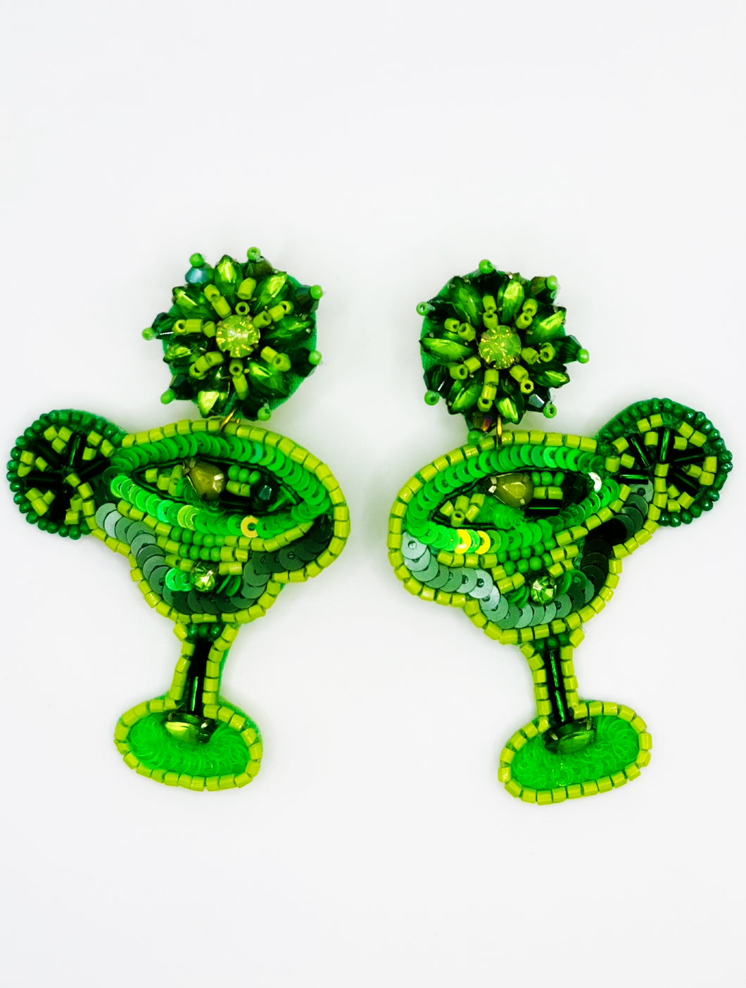 Margarita Beaded Green Statement Earrings/ tequila/ cinco de mayo/ summer/ cocktails/ alcohol