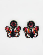 Load image into Gallery viewer, Butterfly Black and Pink Beaded Statement Earrings/ Animals
