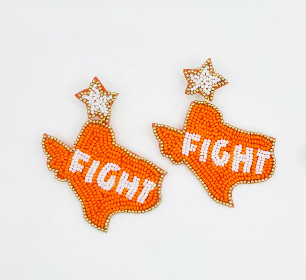 University of Texas Fight Beaded Orange and White Statement Earrings/ game day/ tailgate fashion