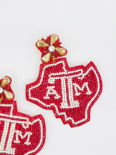 Load image into Gallery viewer, Texas A &amp; M Maroon and White Beaded Statement Earrings/ game day/ tailgate fashion
