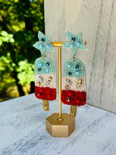 Load image into Gallery viewer, Red, White and Blue Beaded Popsicles Statement Earrings/ fourth of July/ patriotic/ summer/ striped/ usa
