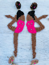 Load image into Gallery viewer, Gymnast/Dancer Beaded Statement Earrings/ game day/ tailgate fashion/ gymnastics/ dance moms/ pink
