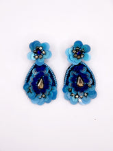 Load image into Gallery viewer, Floral Boho Beaded Statement Earrings/ Blue/ flowers
