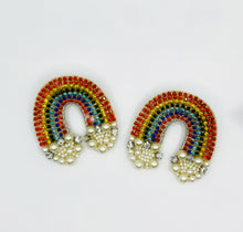 Load image into Gallery viewer, Rainbow with Clouds Beaded Statement Earrings/ multicolor/ pride/ rain/ nature/ colorful
