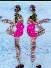 Load image into Gallery viewer, Gymnast/Dancer Beaded Statement Earrings/ game day/ tailgate fashion/ gymnastics/ dance moms/ pink
