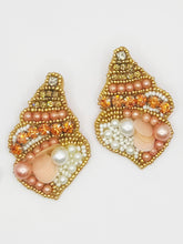 Load image into Gallery viewer, Pink Sea Shell Beaded Statement Earrings/ ocean/ beach/ holiday/ cruise/ pearls/ conch shell
