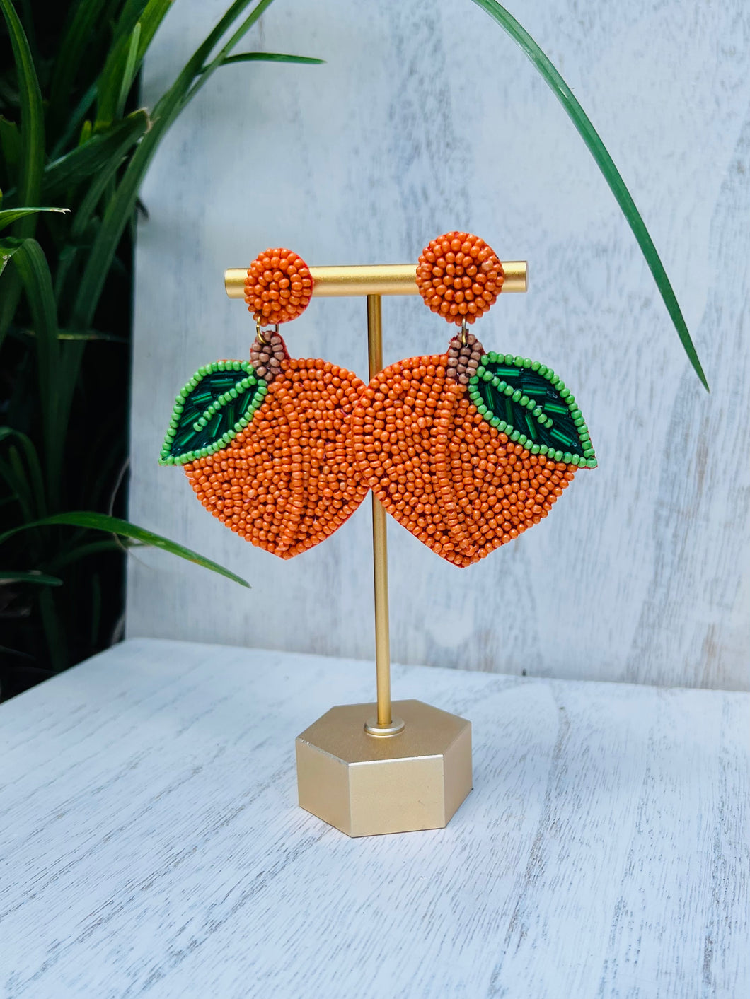 Peach Beaded Statement Earrings/ fruit/ Georgia/ summer