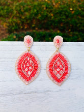 Load image into Gallery viewer, Peach Marquise Beaded Statement Earrings/ floral/ handmade/ lightweight/ boho
