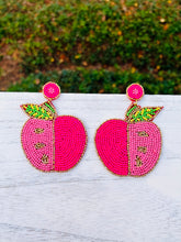 Load image into Gallery viewer, Apple Beaded Statement Earrings/ Pink/ Back to School/Teacher Gifts
