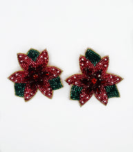 Load image into Gallery viewer, Poinsettia Flower Red Beaded Statement Earrings/ Christmas/ Holiday/ Winter/ Floral/ Flowers
