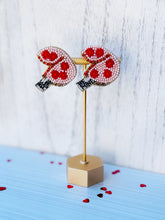Load image into Gallery viewer, Valentines Day Beaded Statement Earrings Be My Valentine Pink Fortune Cookie/ love/ hearts/ pink/ red/ valentines day
