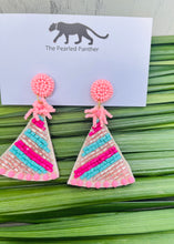 Load image into Gallery viewer, Birthday Hat Pink and Blue Beaded Statement Earrings
